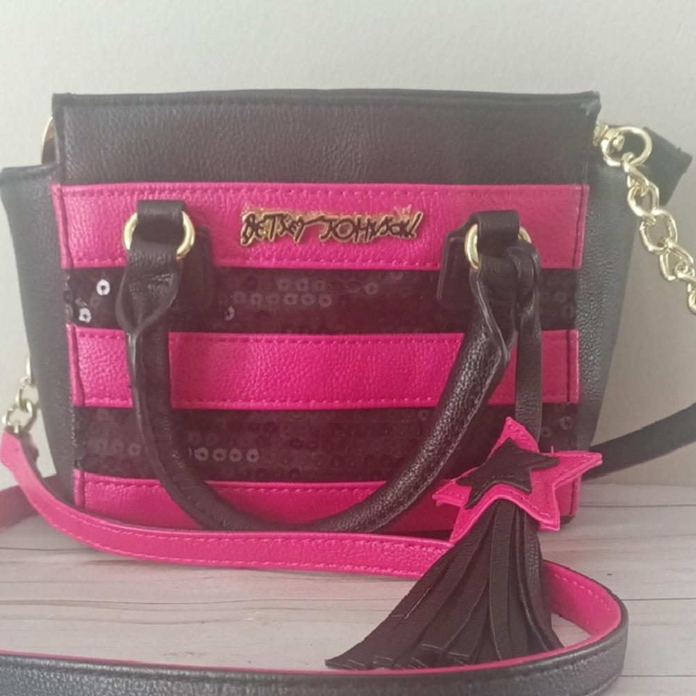 Betsey Johnson Black and Pink Mini Bag